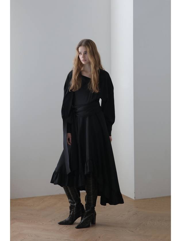 slit sleeve drape unbalanced long dress black - CAHIERS - BALAAN 1