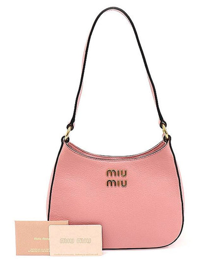 5BC105 Rosa Pink Madras Leather Gold Lettering Hobo Shoulder Bag - MIU MIU - BALAAN 2