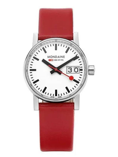 Evo 2 Leather Date 30mm Watch White Red - MONDAINE - BALAAN 1