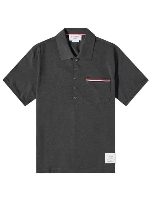 Men's Three Stripes Pocket Mercerized Short Sleeve Polo Shirt Dark Grey - THOM BROWNE - BALAAN 2