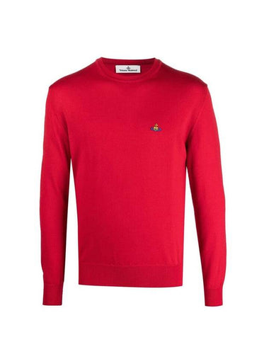 Men's ORB Embroidered Logo Wool Knit Top Red - VIVIENNE WESTWOOD - BALAAN 1