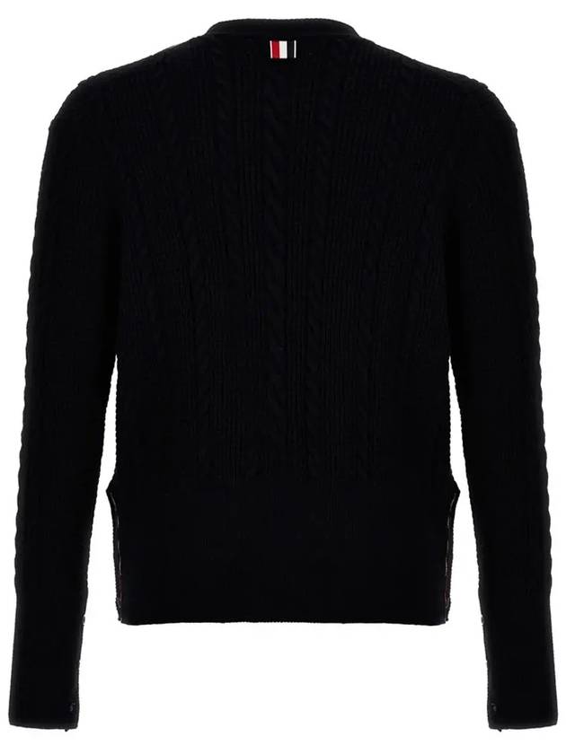 Cable Knitwear Virgin Wool Cardigan Navy - THOM BROWNE - BALAAN 4