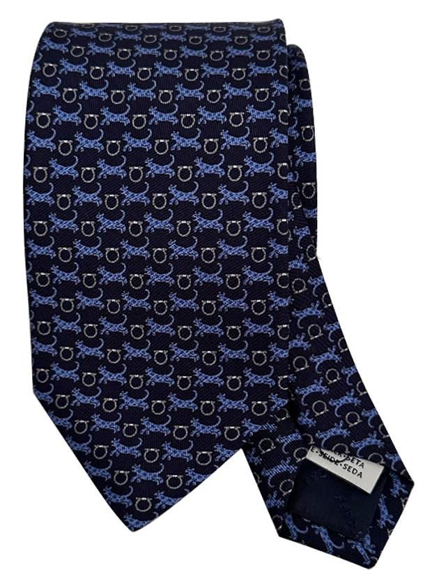 Tiger Print Silk Tie Navy - SALVATORE FERRAGAMO - BALAAN 5