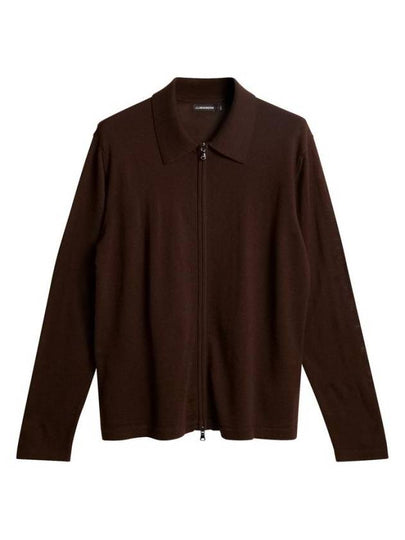 Men's Kaleb Zipper Merino Cardigan Bitter Chocolate - J.LINDEBERG - BALAAN 2