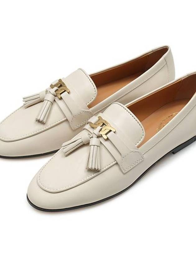 Tassel Embellished Leather Loafers White - TOD'S - BALAAN 3