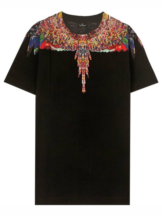 19FW CMAA018F190010221088 Multicolor Wing Round Short Sleeve T-Shirt Black Multicolor Men's T-Shirt TR - MARCELO BURLON - BALAAN 1