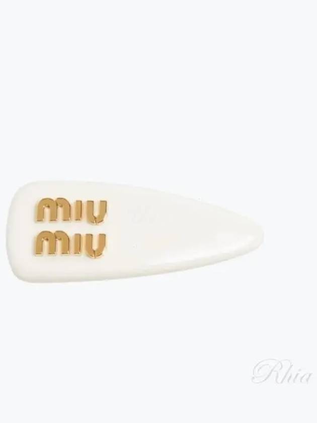 Logo Patent Leather Hair Clip White - MIU MIU - BALAAN 2