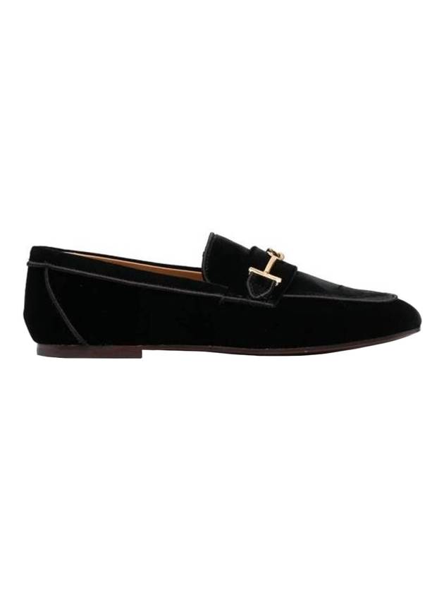 Women's Metal Double T Velvet Loafers Black - TOD'S - BALAAN 1