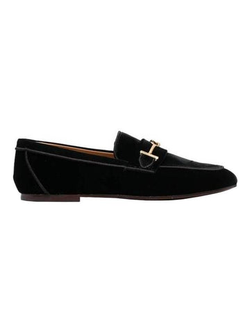 Women's Metal Double T Velvet Loafers Black - TOD'S - BALAAN 1