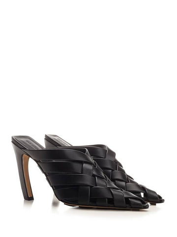 Alfie Intrecciato Leather Mule Heel Black - BOTTEGA VENETA - BALAAN 1