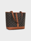 Triomphe Canvas Calfskin Tote Bag Brown Black - CELINE - BALAAN 4