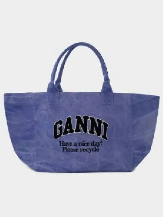 Embroidered Logo Oversized Canvas Tote Bag Blue - GANNI - BALAAN 2