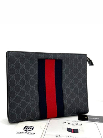 Web Three Stripes GG Supreme Clutch Bag 475316 - GUCCI - BALAAN 1