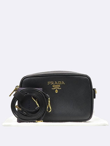 Prada 1BH036 Black Color SAFFIANO LUX Gold Logo Mini Cross Bag - PRADA - BALAAN 1