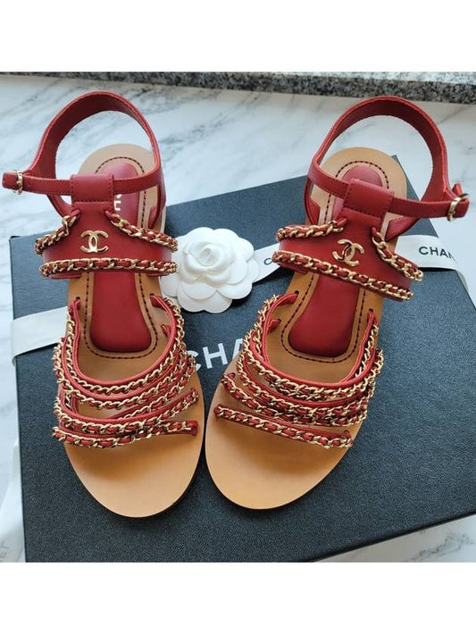 Gold Chain Wedge Sandals Red Size 38 - CHANEL - BALAAN 2