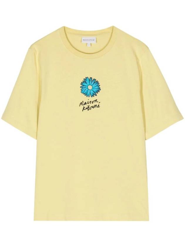 Floating Flower Cotton Short Sleeve T-Shirt Yellow - MAISON KITSUNE - BALAAN 1