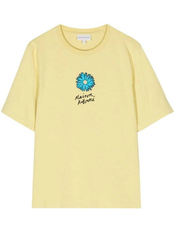 Floating Flower Cotton Short Sleeve T-Shirt Yellow - MAISON KITSUNE - BALAAN 1