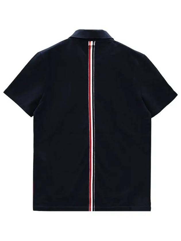 Men's Cotton Pique Center Bag Striped Short Sleeve Polo Shirt  Navy - THOM BROWNE - BALAAN 7