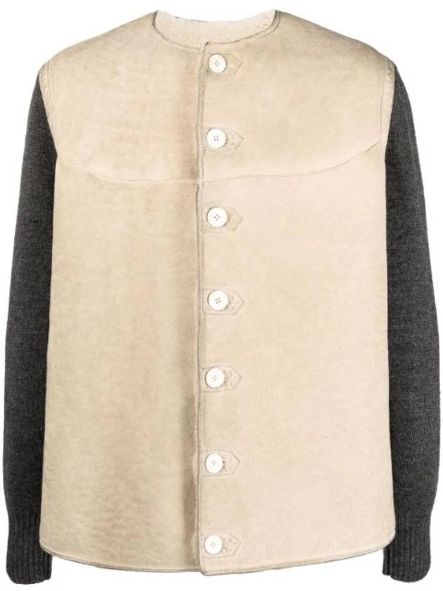 Collarless Color Block Button Lamb Fur Jacket Beige - MAISON MARGIELA - BALAAN 1