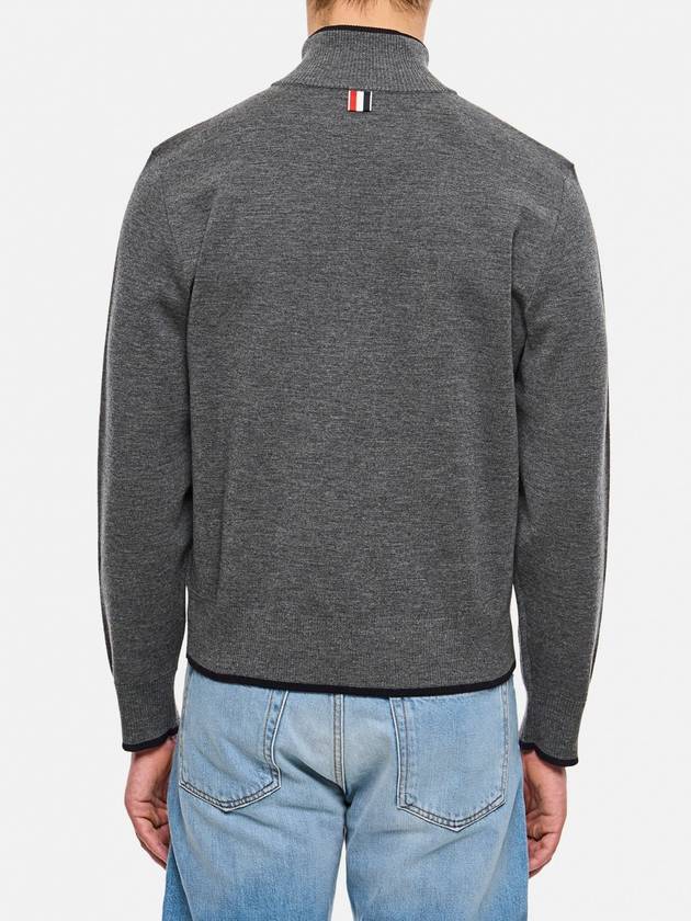 Merino wool Milanese stitch zip up knit top medium gray - THOM BROWNE - BALAAN 4