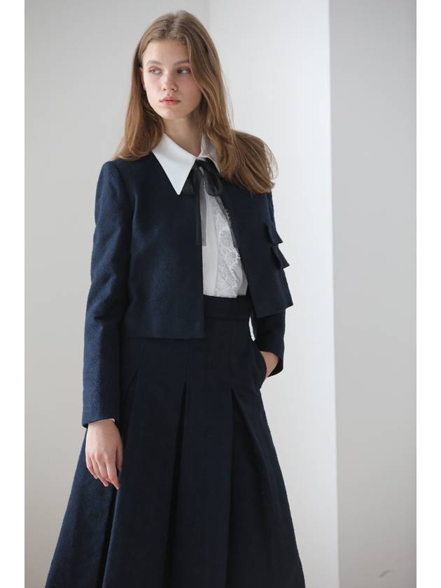 Caisienne Tweed Set up Crop Jacket Navy Blue - CAHIERS - BALAAN 1