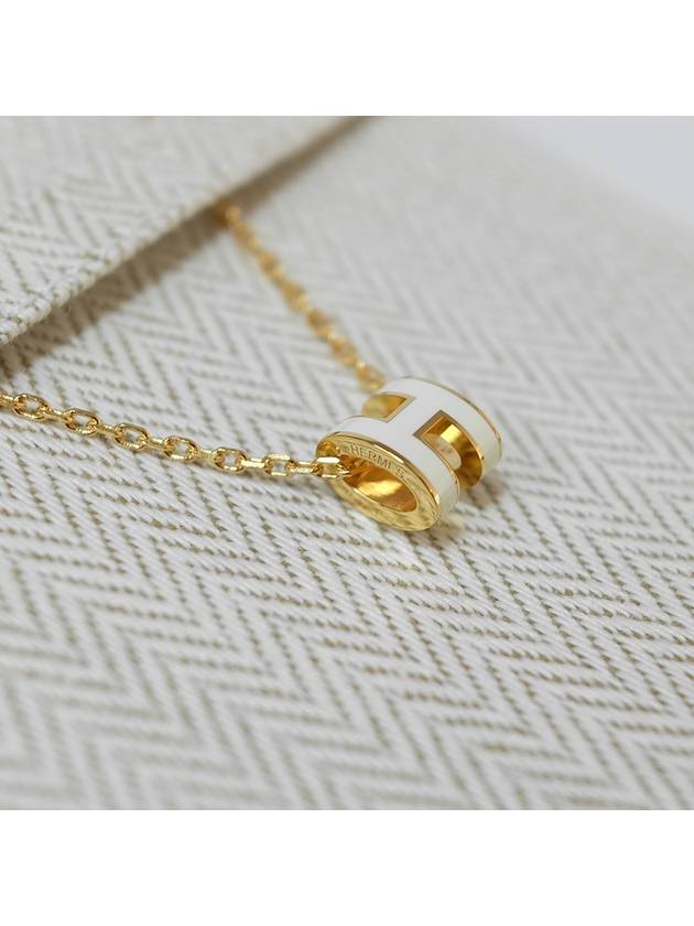 Mini Pop H Pendant Necklace Gold Blanc White - HERMES - BALAAN 5