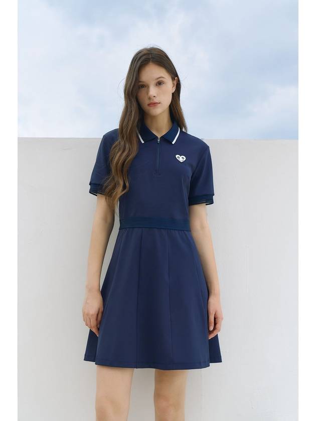 Smile heart collar zip-up dress navy - GOXO - BALAAN 1