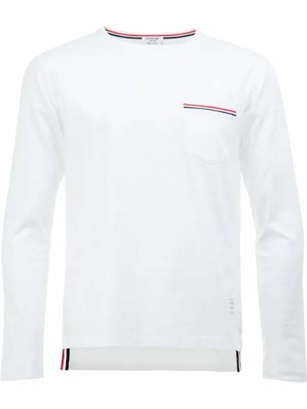 Men's Three Stripes Pocket Lining Long Sleeve T-Shirt White - THOM BROWNE - BALAAN 1