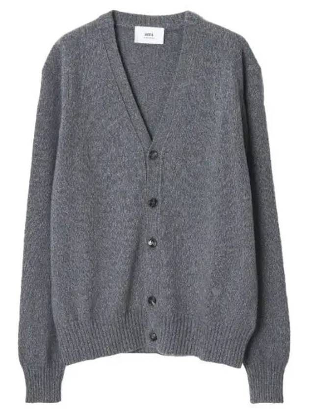 Chain stitch heart logo cashmere cardigan men - AMI - BALAAN 1