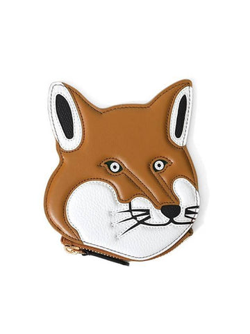 Foxhead Leather Coin Purse Camel - MAISON KITSUNE - BALAAN.