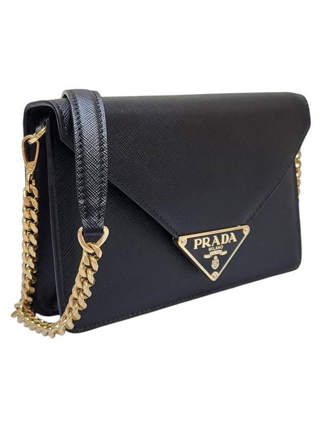 Women s 1BD318 Black Saffiano Triangle Logo Gold Chain Crossbody Bag - PRADA - BALAAN 2