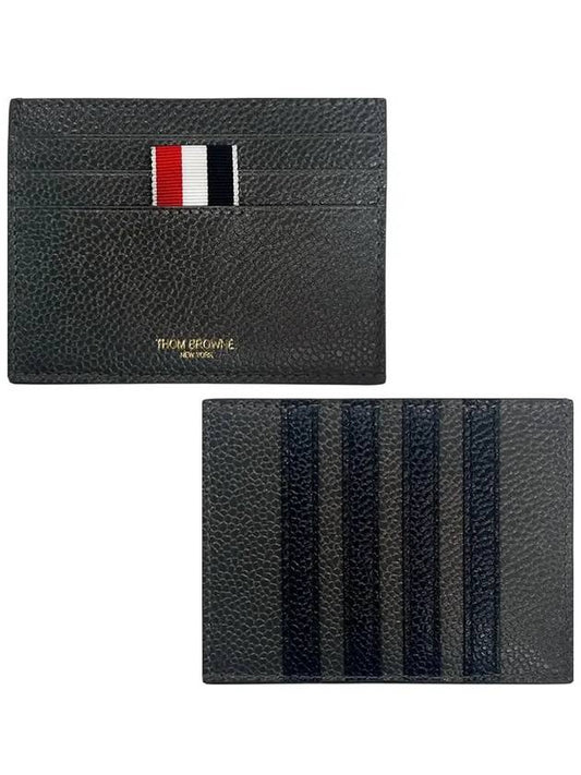 Pebble Calfskin 4-Bar Applique Note Card Wallet Dark Grey - THOM BROWNE - BALAAN.