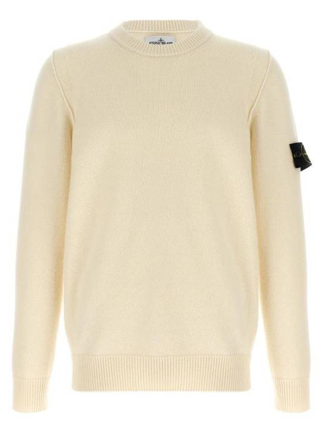 Logo Patch Lambswool Crewneck Knit Top Natural - STONE ISLAND - BALAAN 2