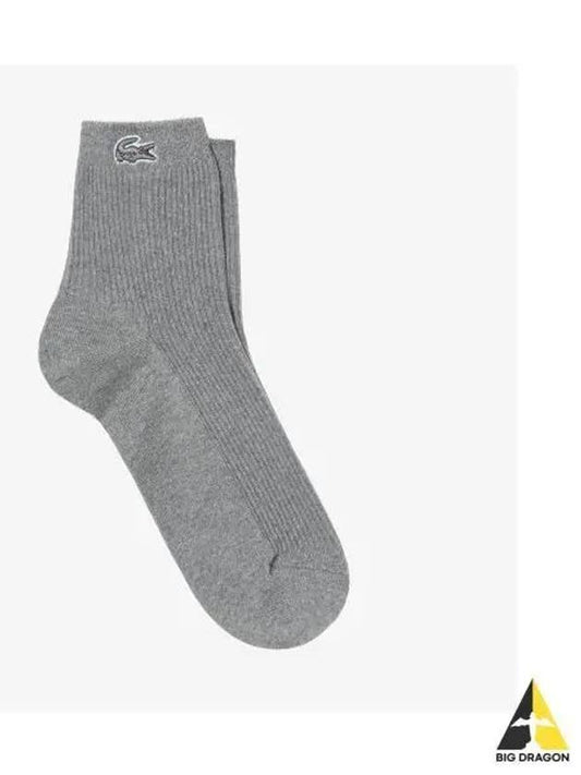 Women s Ribbed Ankle Socks Melange Gray - LACOSTE - BALAAN 1