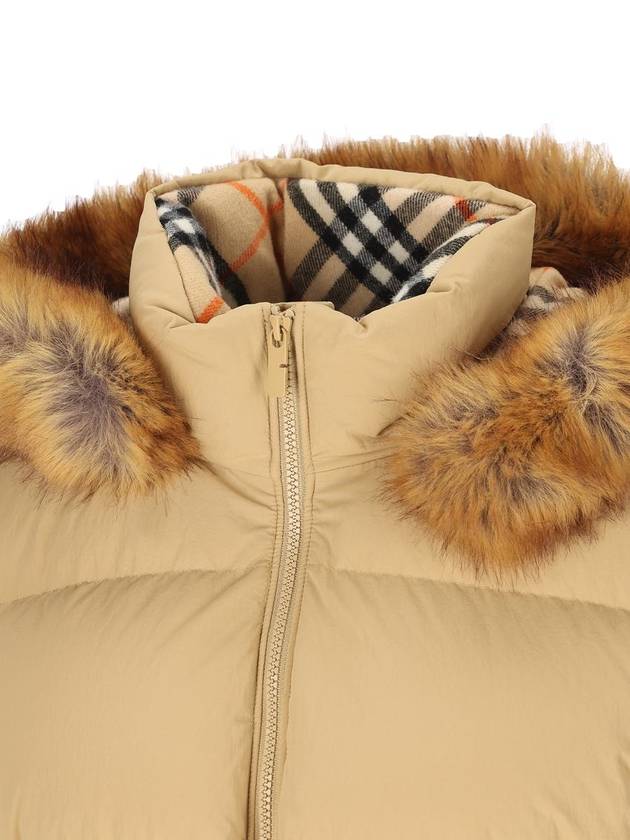 Faux Fur Trim Hooded Short Down Padding Flax - BURBERRY - BALAAN 4