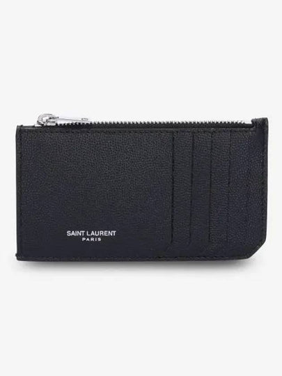 Leather Zipper Classic Fragment Card Wallet Black - SAINT LAURENT - BALAAN 2