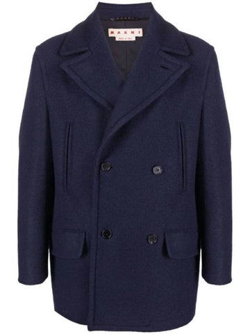 Flap Pocket Breasted Wool Double Coat Navy - MARNI - BALAAN 1