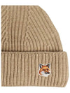 Fox Head Patch Ribbed Beanie Beige - MAISON KITSUNE - BALAAN 5