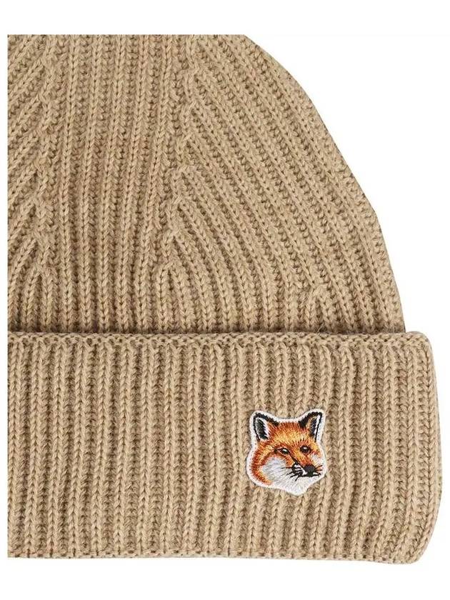 Fox Head Patch Ribbed Beanie Beige - MAISON KITSUNE - BALAAN 5