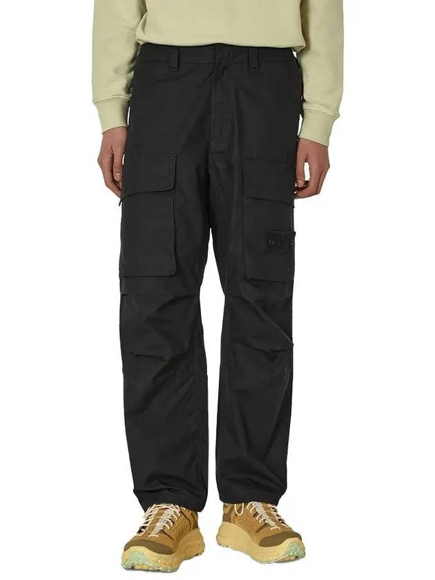 Loose Fit Cargo Cotton Canvas Straight Pants Black - STONE ISLAND - BALAAN 2