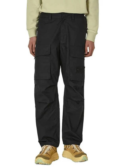 Loose Fit Cargo Cotton Canvas Straight Pants Black - STONE ISLAND - BALAAN 2