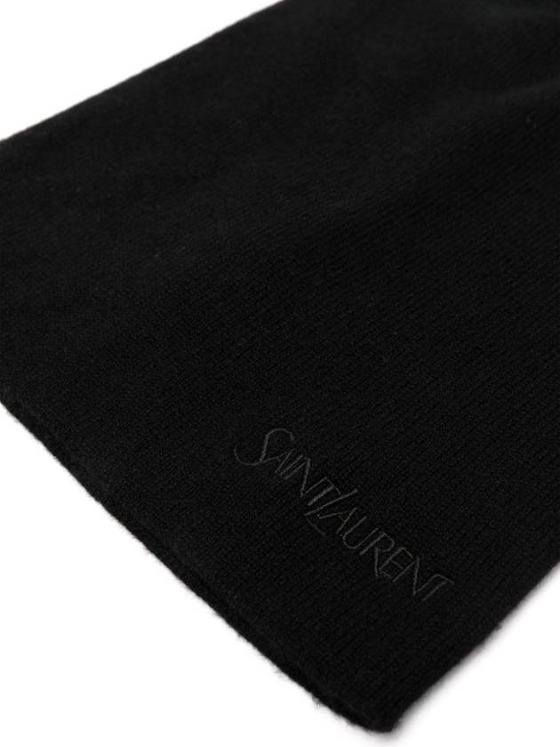 Logo Embroidered Cashmere Beanie Black - SAINT LAURENT - BALAAN 3