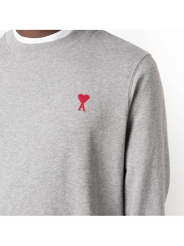 Chain Stitch Heart Logo Long Sleeve T-Shirt Grey - AMI - BALAAN 3