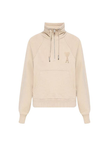 Heart Logo Half Zip-Up Sweatshirt Beige - AMI - BALAAN 1