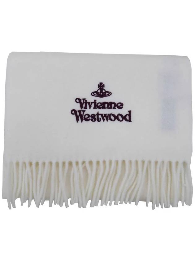 Embroidered Logo Wool Muffler White 81030007 A401 - VIVIENNE WESTWOOD - BALAAN 3