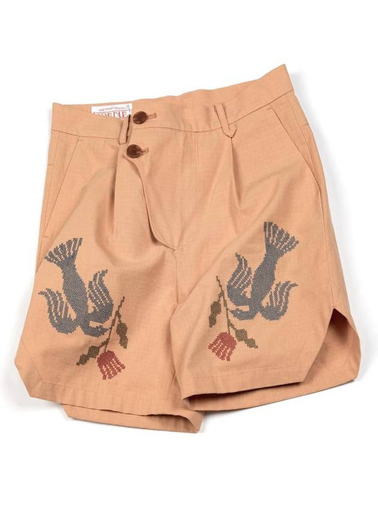 Men's I4SP03OR Migratory Bird Cross Stitch Shorts Orange - IOEDLE - BALAAN 1