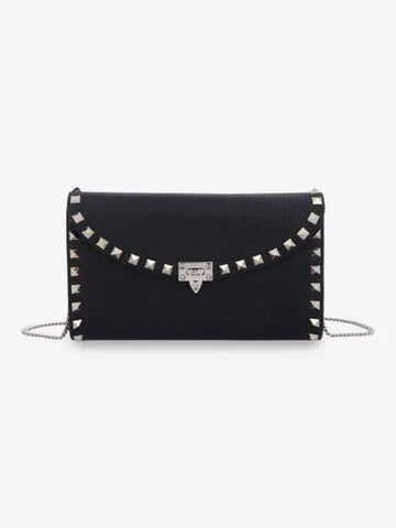 Rockstud Chain Strap Wallet Black 5W2P0Z81VSH0NO - VALENTINO - BALAAN 1