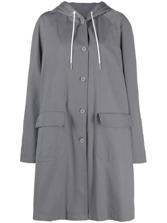 Women's Hooded Trench Coat Grey - THOM BROWNE - BALAAN 1
