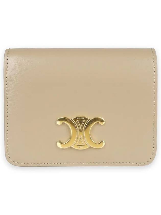 Triomphe Compact Shiny Calfskin Half Wallet Cappuccino - CELINE - BALAAN 3