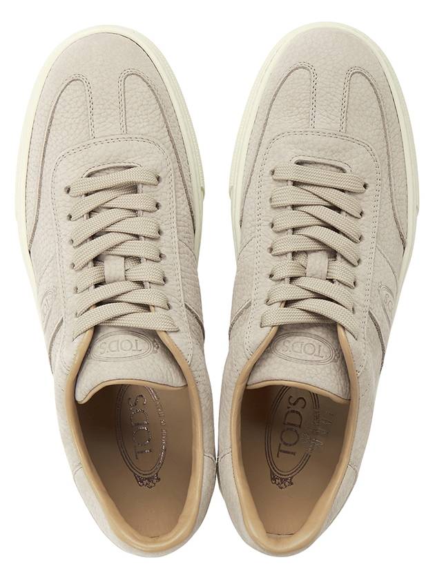 Embossed Logo Grained Leather Low Top Sneakers Light Grey - TOD'S - BALAAN 3